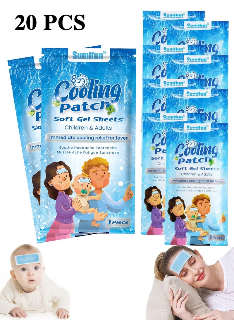 Sumifun 20 Pcs Cooling Gel Patches, For Relieve Fever, Headache and Toothache, For Outdoor Travel and Daily Life at Home - Image 1