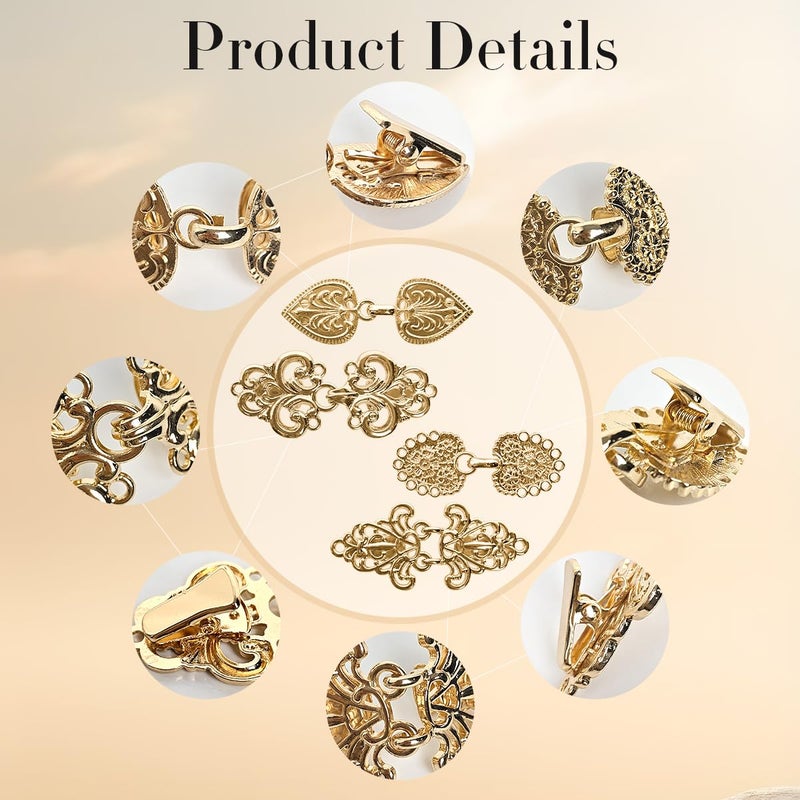 ZESION Gold Vintage Shirt Clips - Dress Cinch, Cape Sweater Cardigan Shawl, Cloak Clips for Women - 4Pc - Image 3