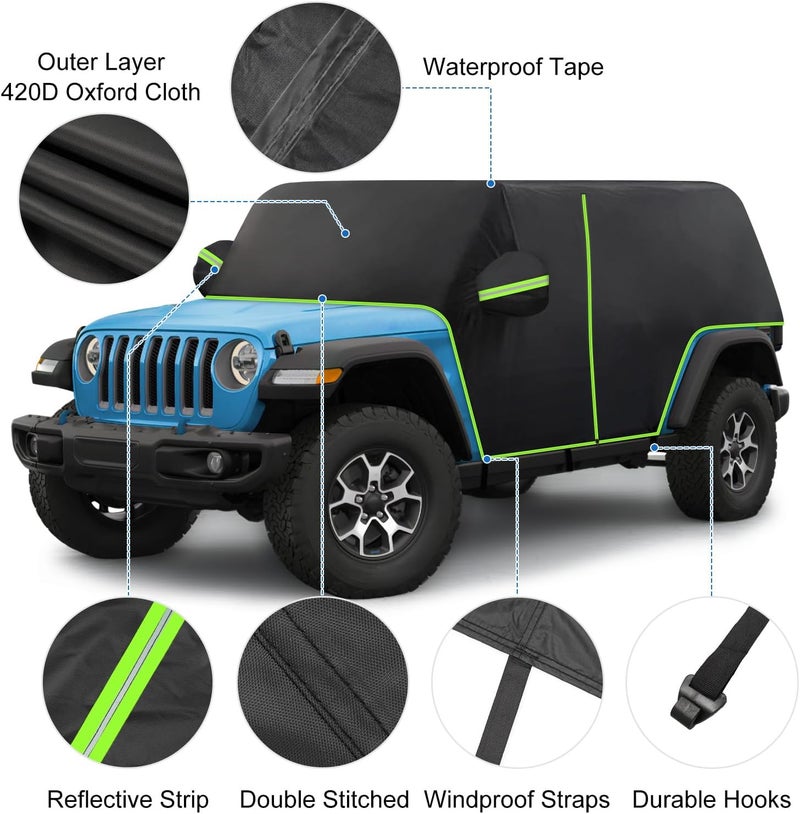 BORDAN Waterproof Cab Car Cover for Jeep Wrangler JK JL 4 Door - All Weather Protection - Image 4