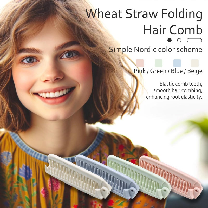 Kootinn 4 PCS Wheat Straw Foldable Hair & Makeup Comb: Portable, Eco-Friendly, For Men & Women - Perfect for Travel - Image 2