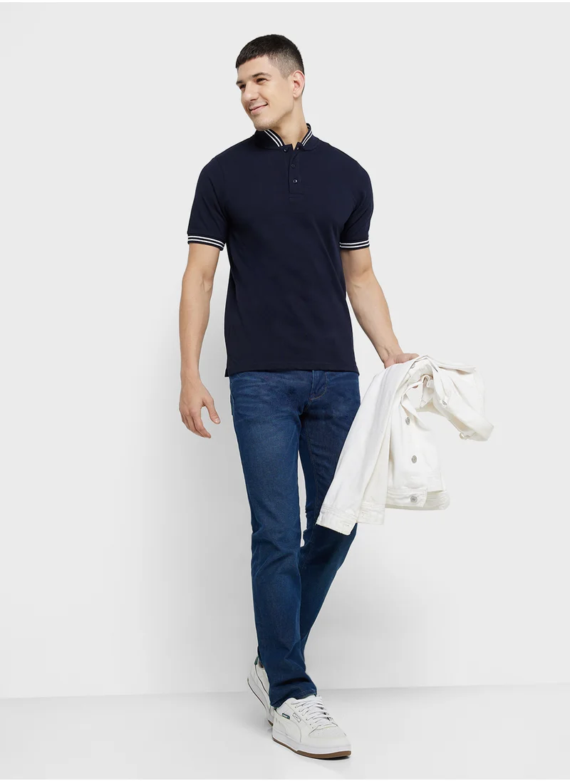 Seventy Five Double Tipping Band  Collar Polo