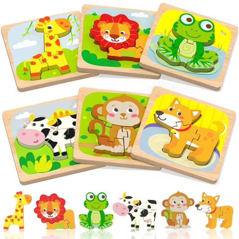 Benresive Wooden Toddler Puzzles 6pcs Animal Montessori Toys for 13 Year Old Boys Girls Learning Educational Preschool Toys Great Gifts for 1 2 3 Year Olds - Image 3