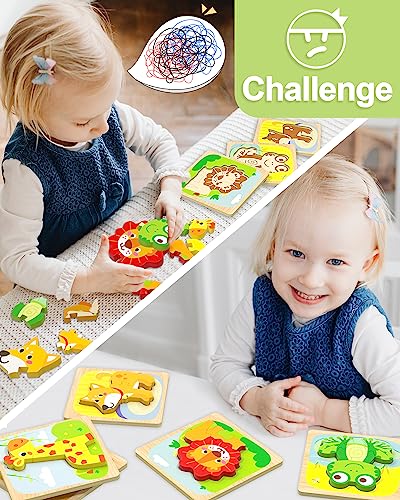 Benresive Wooden Toddler Puzzles 6pcs Animal Montessori Toys for 13 Year Old Boys Girls Learning Educational Preschool Toys Great Gifts for 1 2 3 Year Olds - Image 5