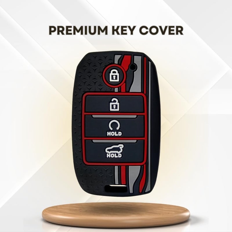 KEYCEPT Tristar Key Cover for Kia Seltos | Kia Sonet | Kia Carens | Facelift in Year 2019, 2020, 2021, 2022 Compatible for 4 Button Smart Key with Keychain. (Type 2, Black) - Image 4