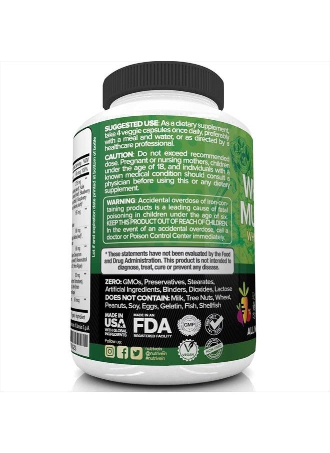 Nutrivein - Whole Food Multivitamin - Complete Daily Vitamins for Men and Women from Natural Whole Foods, Real Raw Veggies, Fruits, Vitamin E, A, B Complex - 30 Day Supply (120 Capsules, Four Daily) - Image 1