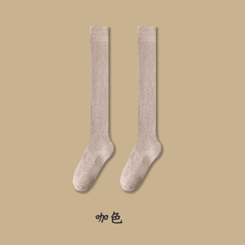 Socks Womens Thickened Warm Stockings Womens Korean-style Over-the-Knee Socks Loop Womens Mid-barrel Autumn and Winter Velvet High-rise Cotton Socks Brown