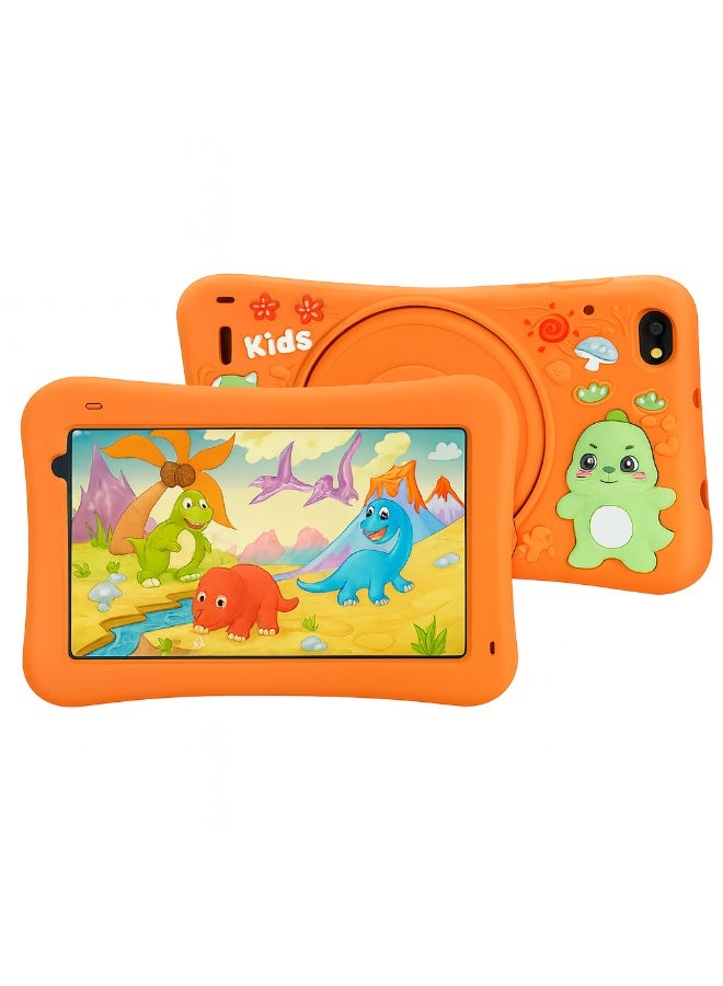 MODIO TAB Modio M796 Kids Tablet – 7 Inch HD Display, Android 13, 6GB RAM + 256GB Storage, 4000mAh Battery, Dual Camera, Single SIM, Cartoon Silicone Case (Orange) - Image 1