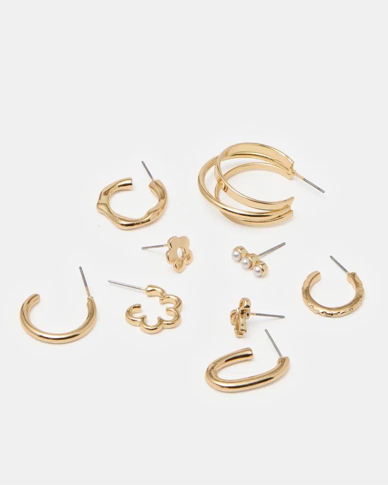 REDTAG Women Embellished Gold Earrings Set (9 Pair)