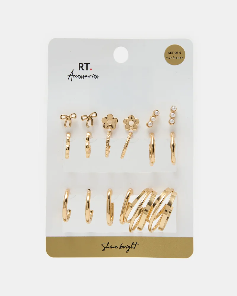 REDTAG Women Embellished Gold Earrings Set (9 Pair)