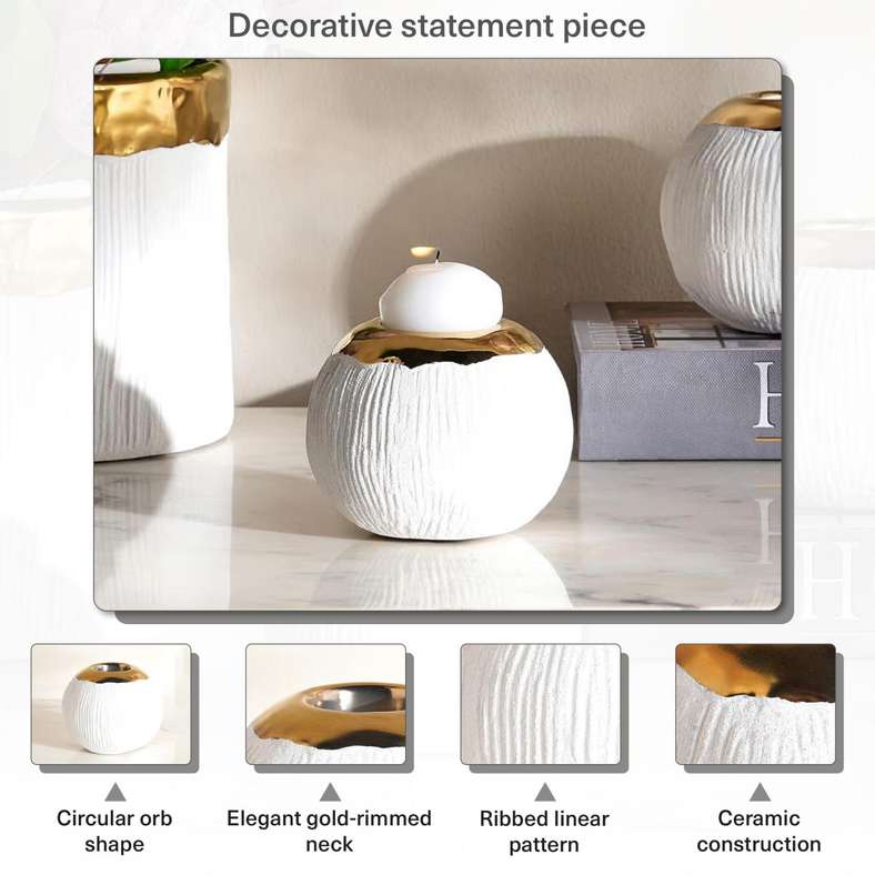 Pan Home حامل شمعة سيراميكي بتصميم لونين - أبيض - Image 4