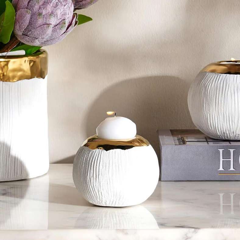 Pan Home حامل شمعة سيراميكي بتصميم لونين - أبيض - Image 1
