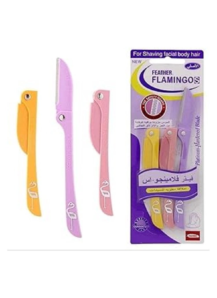 Feather 3-Piece Flamingos Ladies Razor For Facial And Body Hair Yellow/Pink/Purple  - Image 2