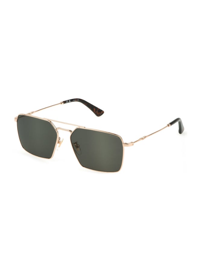 POLICE SPLL07M 0300 56 Men's Square Sunglass - Gold