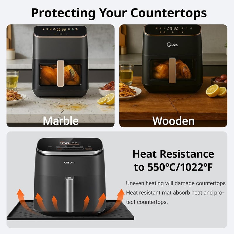 KVRG Silicone Heat Resistant Mat For Air Fryer,17.7''x15''Heat Resistant Mats for Countertop Protector,Silicone Air Fryer Mat Compatible with Ninja,Cosori,Chefman,etc-Black 2 Pcs - Image 4