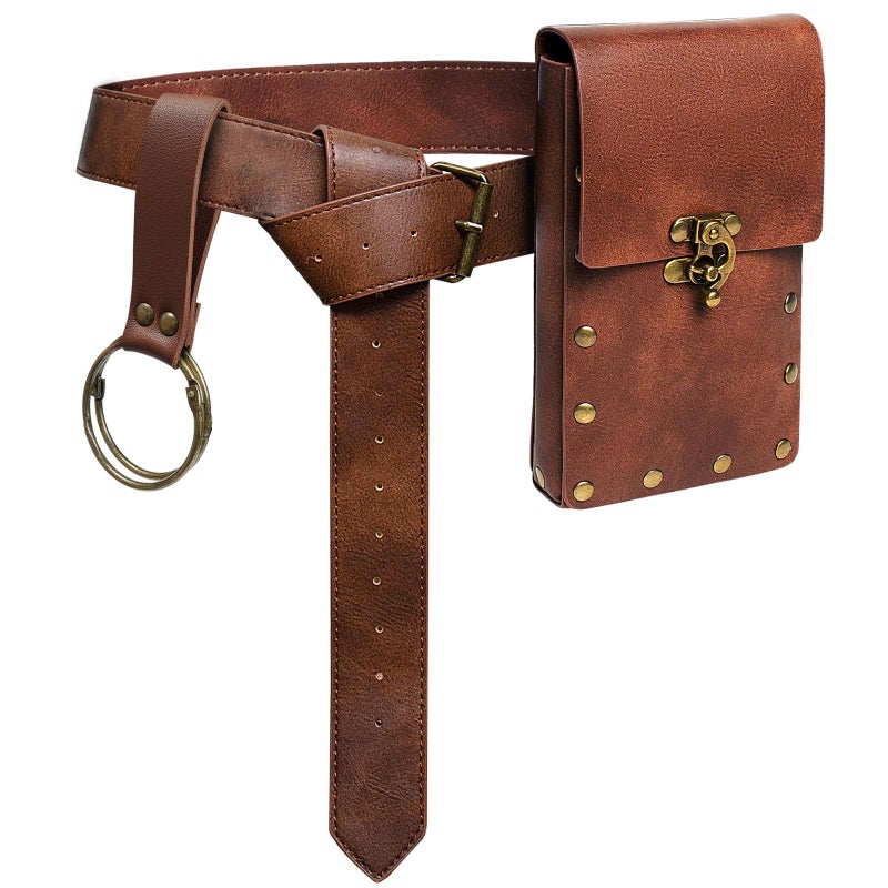SUMGOGO Belt Pouch Waist Bag Fanny Pack Steampunk Phone Holder Medieval Bag Leather Belt Renaissance Cosplay Costume Accessories (1-Brown) - Image 1