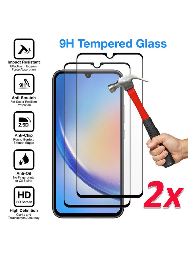 O Ozone Pack Of 2 for Samsung Galaxy A34 5G Screen Protector 9H Hardness Full Coverage Screen Guard HD Ultra-thin Tempered Glass Screen Protector - Black  - Image 2