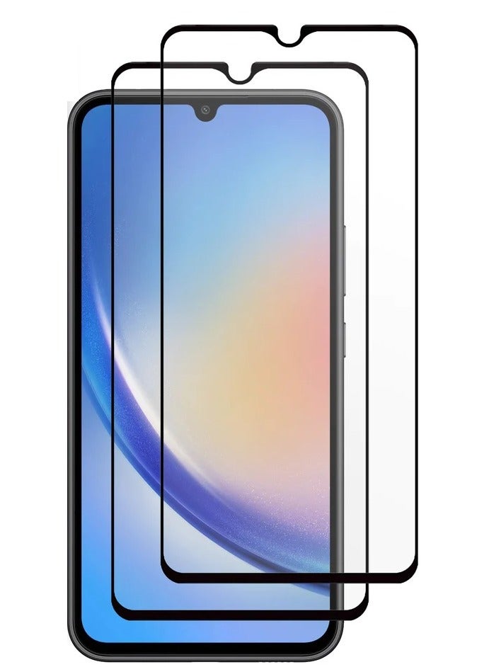 O Ozone Pack Of 2 for Samsung Galaxy A34 5G Screen Protector 9H Hardness Full Coverage Screen Guard HD Ultra-thin Tempered Glass Screen Protector - Black - Image 1