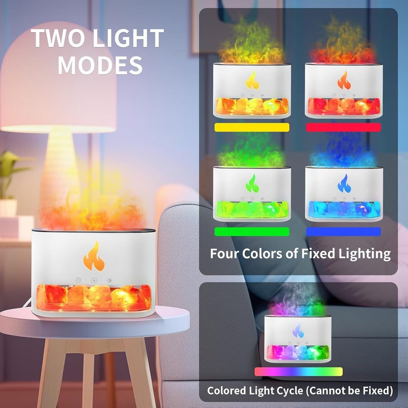 EADAS-ELBOW Salt Lamp Diffuser 2 in 1 Flame Diffuser 250ml Himalayan Salt Lamp Diffusers for Home Colorful Essential Oil Diffusers White Aromatherapy Diffu Timeable Waterless Auto Off  - Image 3