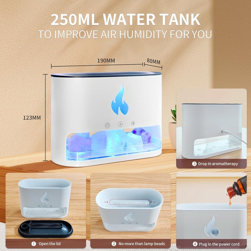 EADAS-ELBOW Salt Lamp Diffuser 2 in 1 Flame Diffuser 250ml Himalayan Salt Lamp Diffusers for Home Colorful Essential Oil Diffusers White Aromatherapy Diffu Timeable Waterless Auto Off  - Image 2