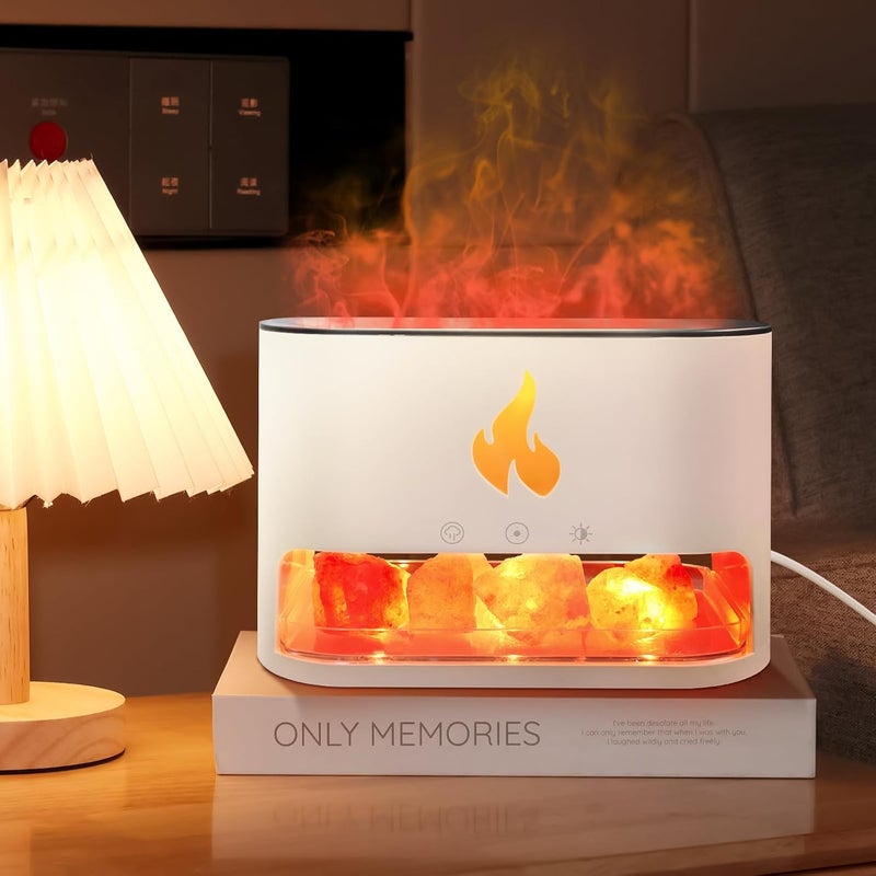 EADAS-ELBOW Salt Lamp Diffuser 2 in 1 Flame Diffuser 250ml Himalayan Salt Lamp Diffusers for Home Colorful Essential Oil Diffusers White Aromatherapy Diffu Timeable Waterless Auto Off  - Image 1