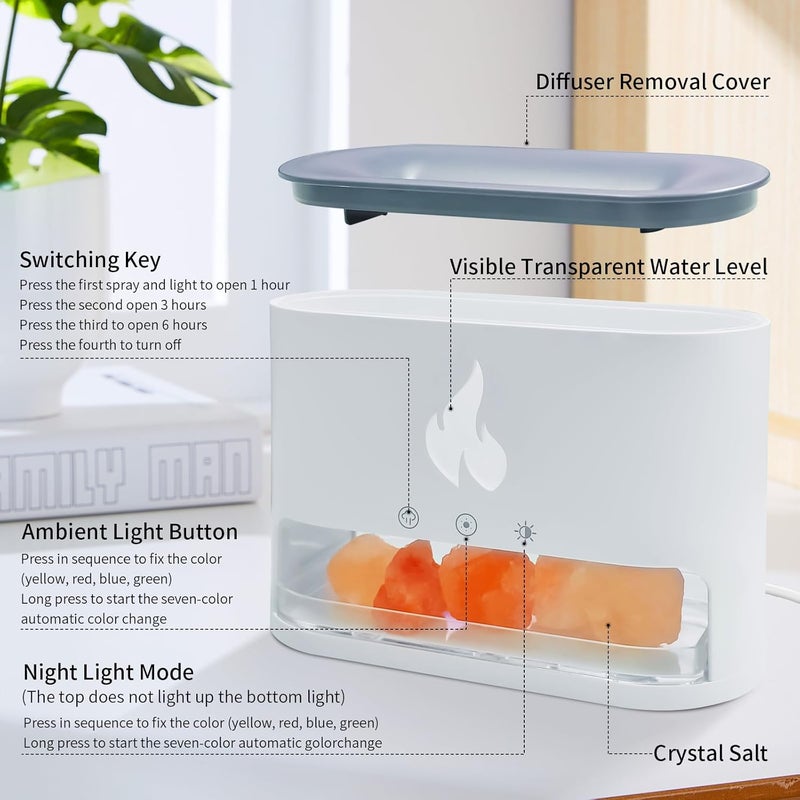 EADAS-ELBOW Salt Lamp Diffuser 2 in 1 Flame Diffuser 250ml Himalayan Salt Lamp Diffusers for Home Colorful Essential Oil Diffusers White Aromatherapy Diffu Timeable Waterless Auto Off  - Image 4