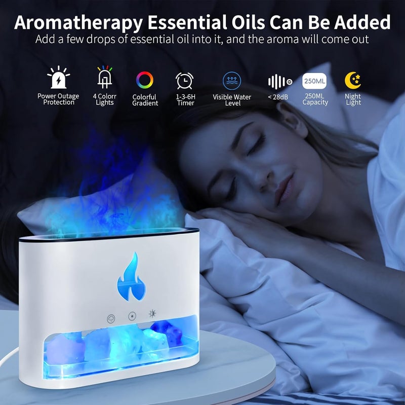EADAS-ELBOW Salt Lamp Diffuser 2 in 1 Flame Diffuser 250ml Himalayan Salt Lamp Diffusers for Home Colorful Essential Oil Diffusers White Aromatherapy Diffu Timeable Waterless Auto Off  - Image 5