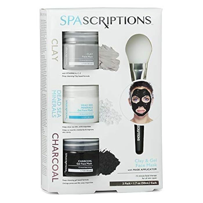 SpaScriptions Dead Sea, Charcoal, & Clay Gel Face Mask with Silicone Applicator - 3 Pack, 1.7 oz each Jar, 5.1 oz total - Image 1