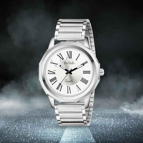 Relish Men's Silver Analog Watch, Roman Numerals, Octagonal Dial, Quartz Movement, Stainless Steel Strap Wrist Watch for Men & Boys, Elegant Timepiece - Image 2