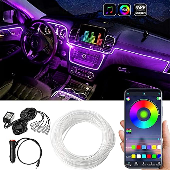 LIMOS Car Led Strip LightsMulticolor Rgb Car Interior Lights16 Million Colors With Fiber OpticAmbient Lighting Kits Sound Active Function And Wireless Bluetooth App Control 6 In 1 8 Meters - Image 1