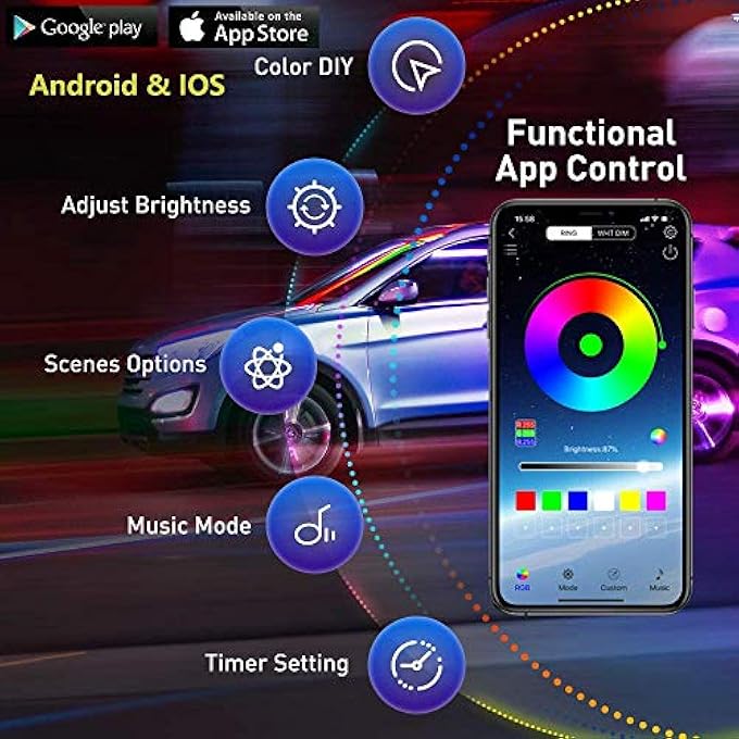 LIMOS Car Led Strip LightsMulticolor Rgb Car Interior Lights16 Million Colors With Fiber OpticAmbient Lighting Kits Sound Active Function And Wireless Bluetooth App Control 6 In 1 8 Meters - Image 4