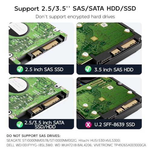 MAIWO محول MAIWO SAS إلى USB 3.0، قارئ حاوية القرص الصلب SAS SATA لحجم 2.5 و 3.5 بوصة، سعة 24TB، محطة إرساء القرص الصلب الخارجية مع طاقة 12V/2A، بدون أدوات - Image 2