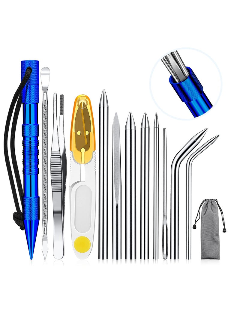 SYOSI Stainless Steel Knotter Tools, 12 Pcs Stainless Steel FID Set, Paracord FID Marlinspike Set, Paracord Stitching Lacing Stitching Needles and Smoothing Tool, for Leather or Paracord Work (Dark Blue) - Image 1