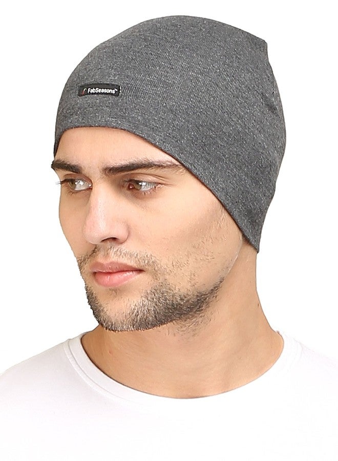 FabSeasons Men Cotton Skull Cap, Ideal For All Summer & Winters. Can Be Used Under Helmet. Combo Pack Of 2 (CMB.WC48DG.WC48BLK), Multi,Free Size - Image 2