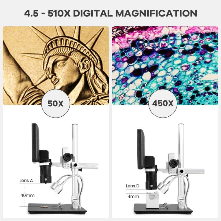 Andonstar AD246-M Digital Microscope for Adults, 3 Lens Soldering Microscope, 1080P FHD Video Record, 7 Inch LCD 500x, Coin Microscope, Biological Microscope Kit with 32G Card, Prepared Slides - Image 4