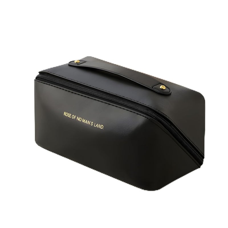 CLAPONE Makeup Pouch Bag Travel Makeup Bag Leather Makeup Organizer Bag/Cosmetic Pouch for Women/Travel Toiletry Bag/Large Capacity Cosmetic Bags Women/Waterproof Portable Pouch Toiletry Bag (Black) - Image 1