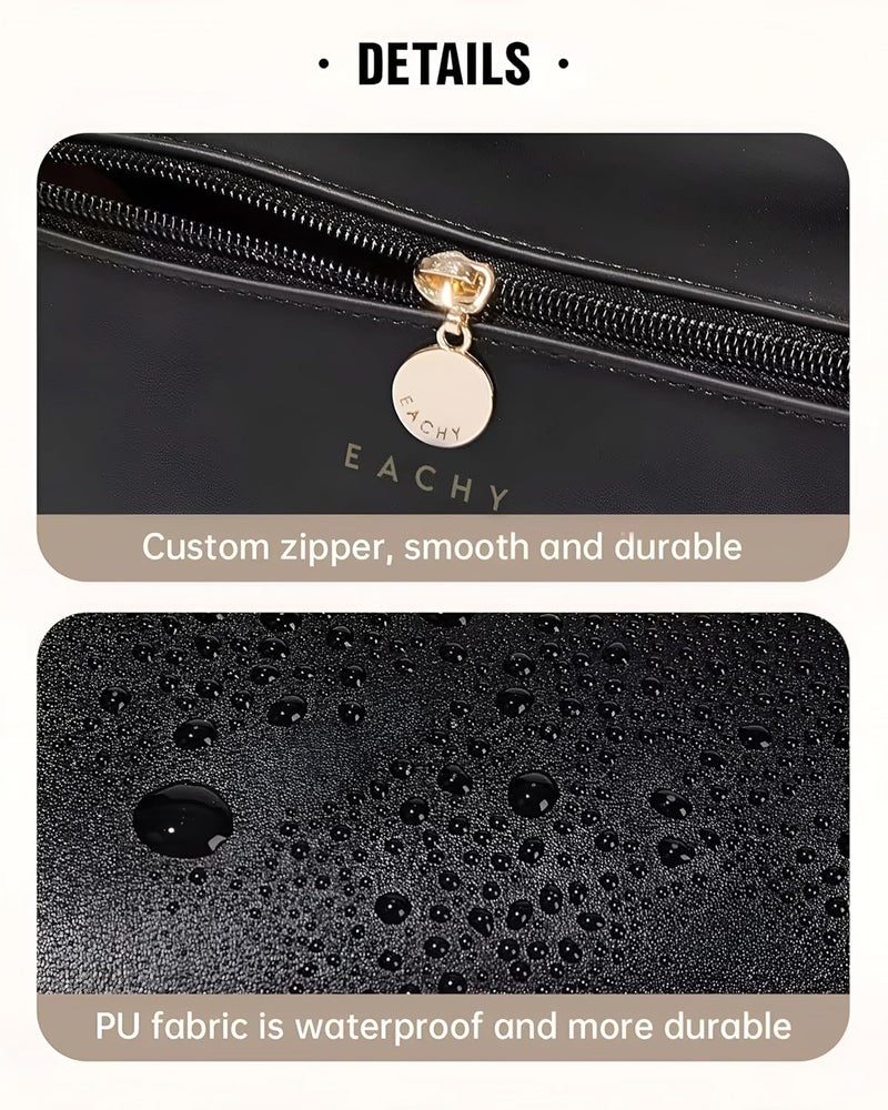 CLAPONE Makeup Pouch Bag Travel Makeup Bag Leather Makeup Organizer Bag/Cosmetic Pouch for Women/Travel Toiletry Bag/Large Capacity Cosmetic Bags Women/Waterproof Portable Pouch Toiletry Bag (Black) - Image 3