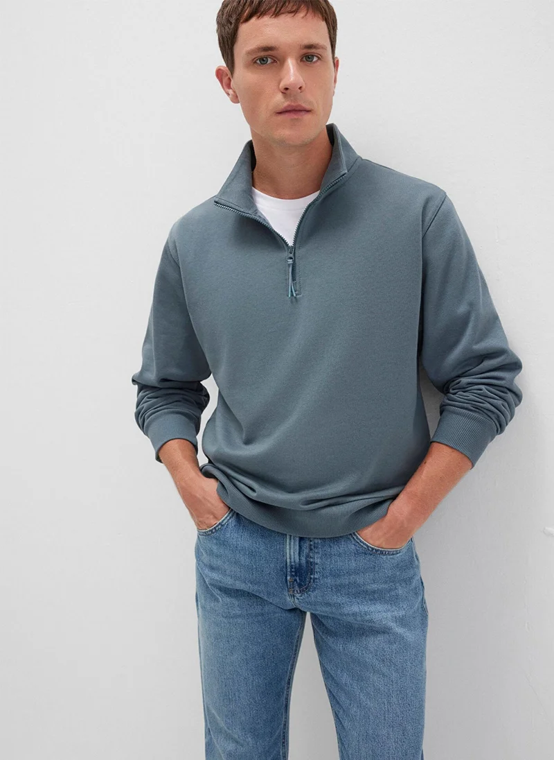 Mavi Half Zip Grey Basic Sweatshirt