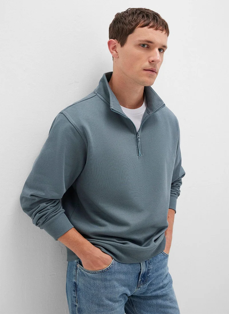 Mavi Half Zip Grey Basic Sweatshirt