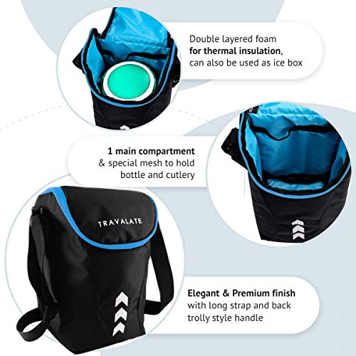 TRAVALATE® Men's/Women's Thermally Insulated Waterproof Polyester Lunch Bag (Black Blue, 12 Litre) - Image 5