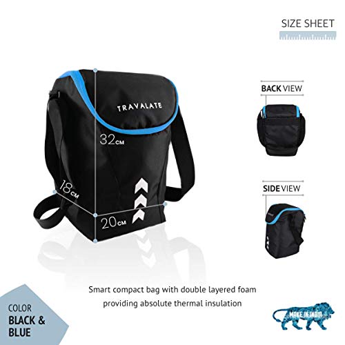TRAVALATE® Men's/Women's Thermally Insulated Waterproof Polyester Lunch Bag (Black Blue, 12 Litre) - Image 3
