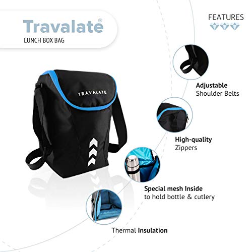 TRAVALATE® Men's/Women's Thermally Insulated Waterproof Polyester Lunch Bag (Black Blue, 12 Litre) - Image 4