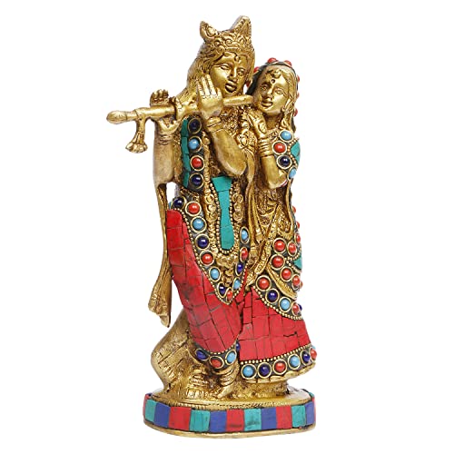 ARTVARKO Radha Krishna Brass Statue Beautiful Divine Love Couple Sculpture Temple Puja Home Décor Gift 8 Inches - Image 3