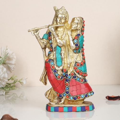 ARTVARKO Radha Krishna Brass Statue Beautiful Divine Love Couple Sculpture Temple Puja Home Décor Gift 8 Inches - Image 2