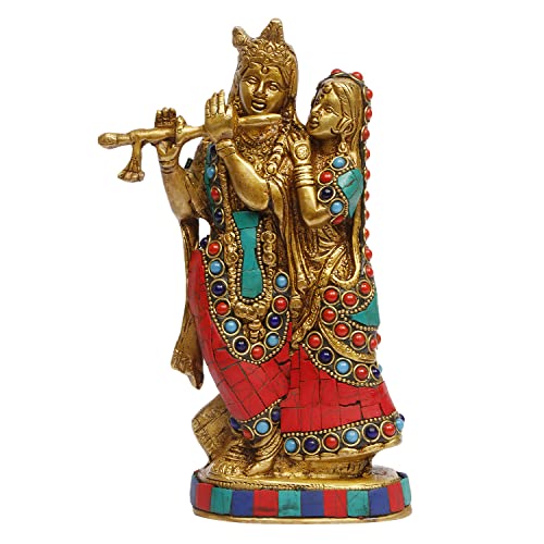 ARTVARKO Radha Krishna Brass Statue Beautiful Divine Love Couple Sculpture Temple Puja Home Décor Gift 8 Inches - Image 1