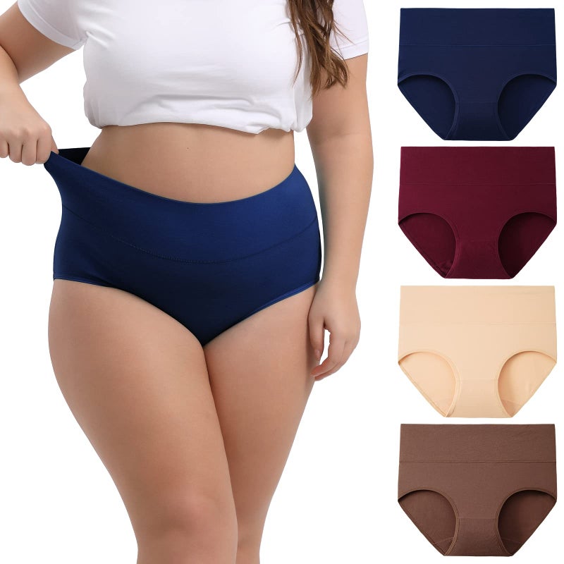 INNERSY Women's Plus Size XL-6XL Cotton Underwear High Waisted Briefs Panties 4-Pack(Earthy Sunset,4X-Large) - Image 1