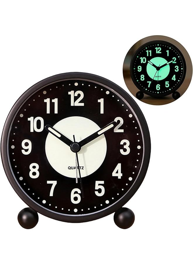 joyzzz Analog Alarm Clock 4 In Round Silent Analog Table Clock With Night Light Battery Operated Super Silent Non Ticking Small Clock Alarm Clock For Living Room Bedroom Desk Gift Clock  - Image 1