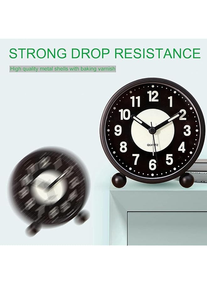 joyzzz Analog Alarm Clock 4 In Round Silent Analog Table Clock With Night Light Battery Operated Super Silent Non Ticking Small Clock Alarm Clock For Living Room Bedroom Desk Gift Clock  - Image 3