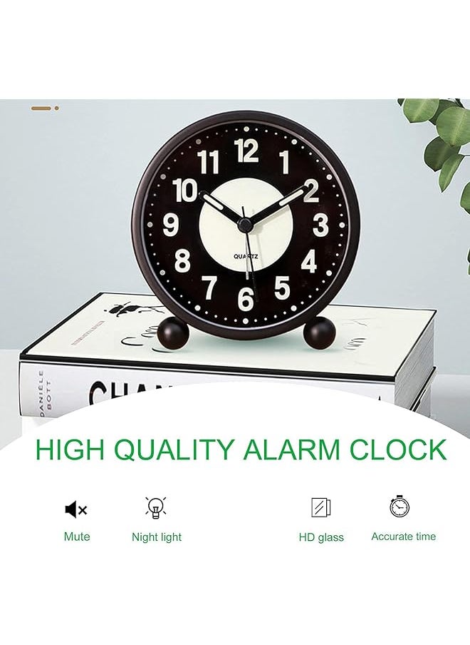 joyzzz Analog Alarm Clock 4 In Round Silent Analog Table Clock With Night Light Battery Operated Super Silent Non Ticking Small Clock Alarm Clock For Living Room Bedroom Desk Gift Clock  - Image 2