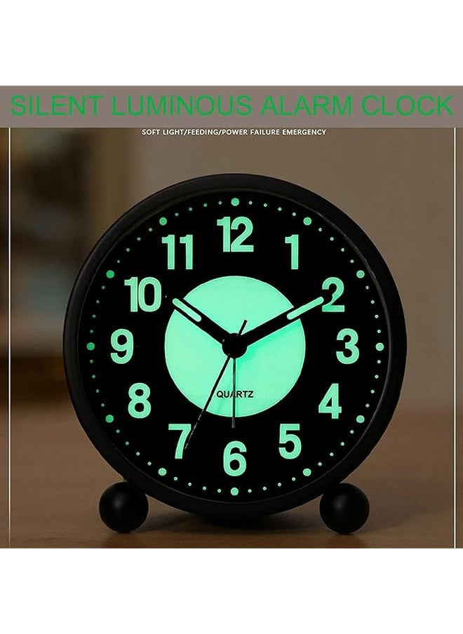 joyzzz Analog Alarm Clock 4 In Round Silent Analog Table Clock With Night Light Battery Operated Super Silent Non Ticking Small Clock Alarm Clock For Living Room Bedroom Desk Gift Clock  - Image 4