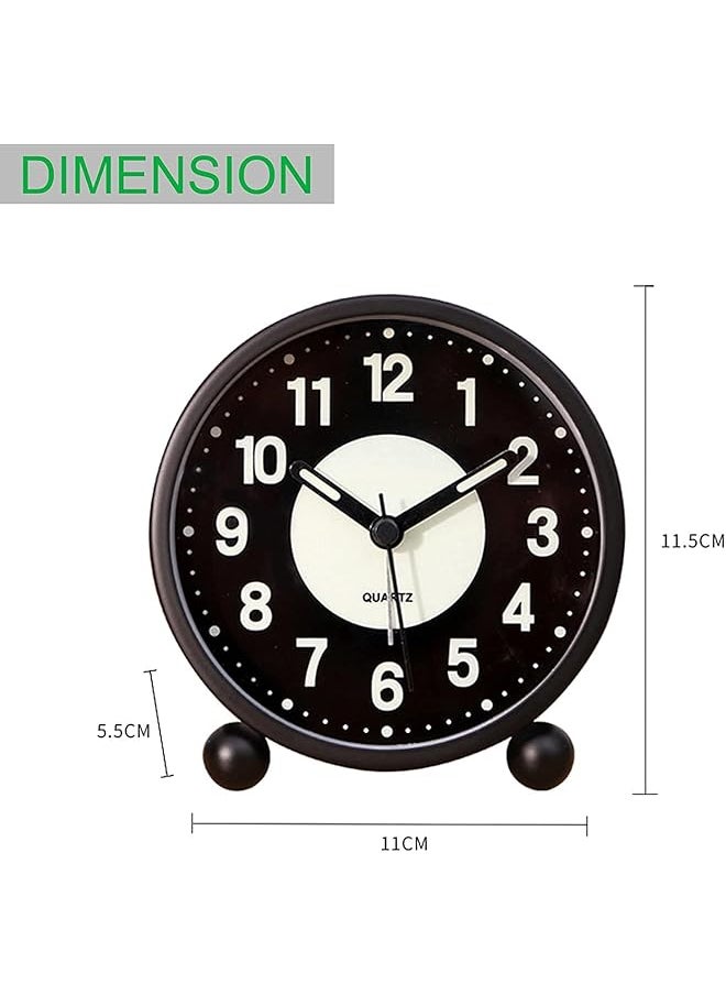 joyzzz - Analog Alarm Clock 4 In Round Silent Analog Table Clock With Night Light Battery Operated Super Silent Non Ticking Small Clock Alarm Clock For Living Room Bedroom Desk Gift Clock - Image 1